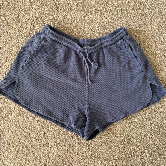 Brandy Melville Pants - John Galt Blue Gray Waffle Knit Lounge Shorts Drawstring One Size (fit is Small)